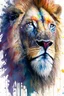 Placeholder: "lion", clean design, art station, splash of colorful paint, contour, ((solid white background)), gazing into camera, hyperdetailed intricately detailed, unreal engine, fantastical, intricate detail, splash screen, complementary colors, fantasy concept art, 8k resolution, DeviantArt masterpiece, watercolor, paint dripping