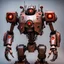 Placeholder: trash mech suit, human-sized, made of scrap metal, small, cockpit, light rust, round, red glowing eye