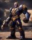 Placeholder: A brave robo thanos warrior with leather and metal combat clothes robotic metal with Chafee robo fighter dark