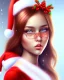 Placeholder: girl in Santa dress, close up portrait, Christmas colored hair