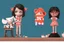 Placeholder: Girl toon 3d character silhouette with creative trophy with his hand like winner stand on stage