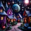 Placeholder: Detailed people, creepy street made of modeling clay, naïve, village, stars and planets, sun, splops, volumetric light flowers, naïve, Tim Burton, strong texture, orero dream, extreme detail, Max Ernst, decal, rich moody colors, sparkles, Harry Potter, bokeh, odd