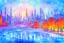 Placeholder: Science fiction city near frozen lake, impressionism painting