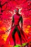 Placeholder: Spider-Man in black and red kimono background the pink Sakura tree