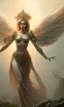 Placeholder: Female angel with beautiful perfect face big wings and golden crown floating above the ground in the dark enviroment, anatomically correct, michelangelo style, detailed, world of warcraft style, dark forest, trees, painting, brush strokes, 8k, dark forest in the background