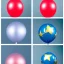 Placeholder: A set of high resolution photographed inflated star shaped foil balloon. six different balloons in colors: blue, gold, silver, rose gold, red, green.