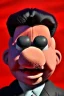 Placeholder: Waist up muppet Portrait, Kim Jong-un muppet doll, black suit, photo studio, red background, unreal engine 5, concept art, art station, ray tracing, lumen lighting, ultra detail, volumetric lighting, 3d.