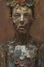 Placeholder: an abstract painting of rusted metal and flowers, by anselm kiefer and lucian freud, rust, scaffolding, iron cladding, decay, mixed media, textured, anatomically correct, beautiful perfect face, sharp focus, highly detailed