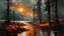 Placeholder: Amazing gloomy landscape, flooded with sunset, mountains, trees, fabulous scary hero, , juicy emotions, painting, dark fantasy, bad weather, gloomy day, dark world, by Raymond Swanland & Alyssa Monks & Anna Razumovskaya