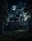 Placeholder: Moon, black night, shadowy old castle, dark forest in the background,HDR,UHD,8K, best quality, masterpiece, Highly detailed, ultra-fine painting