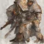 Placeholder: dnd, dwarf, priest, heavy armour, portrait, only face, close up, watercolour