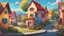 Placeholder: Cute little village kandinsky style Hyperrealistic, splash art, concept art, mid shot, intricately detailed, color depth, dramatic, 2/3 face angle, side light, colorful background