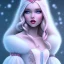 Placeholder: Snow white, beautiful, soft,long straight blonde hair blues eyes, clothing in transparent bluish and pink veil, background brillante bluish and pink,