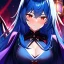 Placeholder: Clear focus, 8k, vampire girl, high quality, detailed, blue hair, red eyes, beautiful lighting, vibrant colors, nervous,