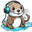 Placeholder: clipart of a cute otter swimming in a river wearing headphones