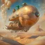 Placeholder: Create an image of a steampunk-inspired airship soaring over a vast desert, with a crew of adventurers on board.