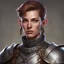 Placeholder: dungeons and dragons; portrait; solid background; human; chainmail; round ears; short hair; no collar; androgynous; soldier; middle aged