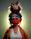 Placeholder: Waist up Portrait, hybrid character, waitress woman with monster muppet mask that covers her entire head, retro style, Sesame Street style, smooth, unreal engine 5, god lights, ray tracing, RTX, lumen lighting, ultra detail, volumetric lighting, 3d.