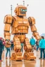 Placeholder: little people looking at huge dancin giant robot of vitalik buterin at burning man festival in the rain