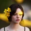 Placeholder: Emma Stone transparent underwear with yellow flowers for hair, closed eyes, rtx, reflection, 8k, glow, winning photography, caustics