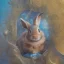 Placeholder: fantasy magic, sharp focus, illustration, highly detailed, digital painting, concept art, art germ and Paul Lewin and Kehinde Wiley, masterpiece silver slolo rabbit, dark blue aye