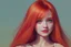 Placeholder: Woman in a crop top with long orange hair in a photorealistic illustrated art style 4K