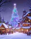 Placeholder: A magical snowy warlock Christmas market with a large Christmas tree