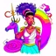 Placeholder: Stickee of worm afrowoman wirh unicorn