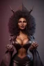 Placeholder: Pam Grier as evil queen in black leather, leather, busty, cleavage, angry, stern look. character design by cory loftis, fenghua zhong, ryohei hase, ismail inceoglu and ruan jia. unreal engine 5, artistic lighting, highly detailed, photorealistic, fantasy