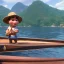 Placeholder: Cute cat on a wooden boat