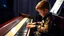 Placeholder: Young schoolboy playing the piano, award-winning colour photograph, beautiful lighting, accurate piano keyboard