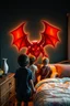 Placeholder: children looking a big demon into the corner of theri bed room
