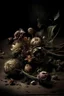 Placeholder: (((photographic, photo, photogenic))), extremely high quality high detail RAW color photo, unnerving eerie, bouquet, dried desiccated flowers, crushed crumbling textures, shattered, dehydrated, aged look, muted colors, shadow play, delicate fragility, close-up, vanitas elements, still life