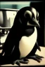 Placeholder: Pengu, polaroid picture 1970, closeup dnd business style. investor, money.