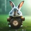 Placeholder: steampunk rabbit, extremely detailed, UHD, 8k,The close-up camera effect,sharp focus,perfect, background forest,position,hyperphotorealistic