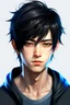 Placeholder: handsome young man with black hair with colored streaks anime realistic