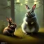 Placeholder: frank frazetta style, cute rabbit in the forest clearing