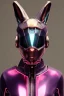 Placeholder: Medium Close Up Portrait, Front image. cyberpunk, rabbit mask, Chinese woman, pink long hair. latex, glossy suit. Pink, black, white, color. Retro futuristic style. Color background, photo studio. Avatar image, highly detailed, concept art, smooth, unreal engine 5, god rays, ray tracing, RTX, lumen lighting, ultra detail, volumetric lighting, 3d, finely drawn, high definition, high resolution.