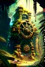 Placeholder: Jungle adventure ruins with huge steampunj gears painterly rpg art