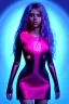 Placeholder: Cyber Shakira, artist, 30 years old, Realistic image, waist up portrait, latex style dress. loose long hair, eyes make up, perfect, glow, circle iris. Neon colors, leds, geometric shapes. Dark background, photo studio, neon lights. Cyberpunk, concept art, smooth, unreal engine 5, god lights, ray tracing, RTX, lumen lighting, ultra detail, volumetric lighting, 3d, finely drawn, high definition, 4k.