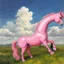 Placeholder: Big pink plastic toy horse.19th painting