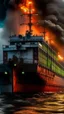 Placeholder: ,surrealism of the dark of a nightmare , hyper photorealistic, hyper detailed dark art color, high resolution, fog, octane render, tilt shift, HDRI Environment, all pictures dark gray, a submarine on fire