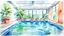 Placeholder: watercolor painting. Pool. indoor swimming pool. Teaching children to swim. Illustration. painting