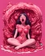 Placeholder: Petit weird woman crushed inside really darkred fleshy stomach filled with digestive juices, sit pose, fullbody, screaming, tears, Junji Ito style, pink tones, pastel tetradic colors, 3D vector art, isometric style, retro aesthetic,