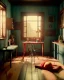 Placeholder: Room scene with simple hair monster, Wes Anderson style, realistic photo, sweet, concept art, smooth, unreal engine 5, god lights, ray tracing, RTX, lumen lighting, ultra detail, volumetric lighting, 3d.