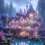 Placeholder: a magical flower bleu house in the woods, pink vertical, blue lake,sharp, vines, candlelit, endor, ornate, elegant, highly detailed, artstation, concept art, smooth, sharp focus, illustration, 8k, splash art, wallpaper, key visual