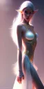 Placeholder: A long shot, Tiny cute and adorable female elven adventurer dressed in a fresh lightdress into a white room, posing frontally, in style of Cedric Peyravernay Art, microdetails, ultradetailed --ar 2:3 --beta --upbeta