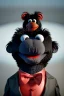 Placeholder: Waist up muppet Portrait, Kim Jong-un muppet doll, black suit, photo studio, red background, unreal engine 5, concept art, art station, god lights, ray tracing, RTX, lumen lighting, ultra detail, volumetric lighting, 3d.