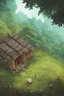 Placeholder: a lonely witch's hut in a clearing in the forest on which a giant spaghetti monster is approaching, top view rule of thirds golden ratio, fake detail, trending pixiv fanbox, acrylic palette knife, style of makoto shinkai studio ghibli genshin impact james gilleard greg rutkowski chiho aoshima