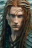 Placeholder: wet pirate nereid male with fish scale skin and seaweed braids in long auburn hair